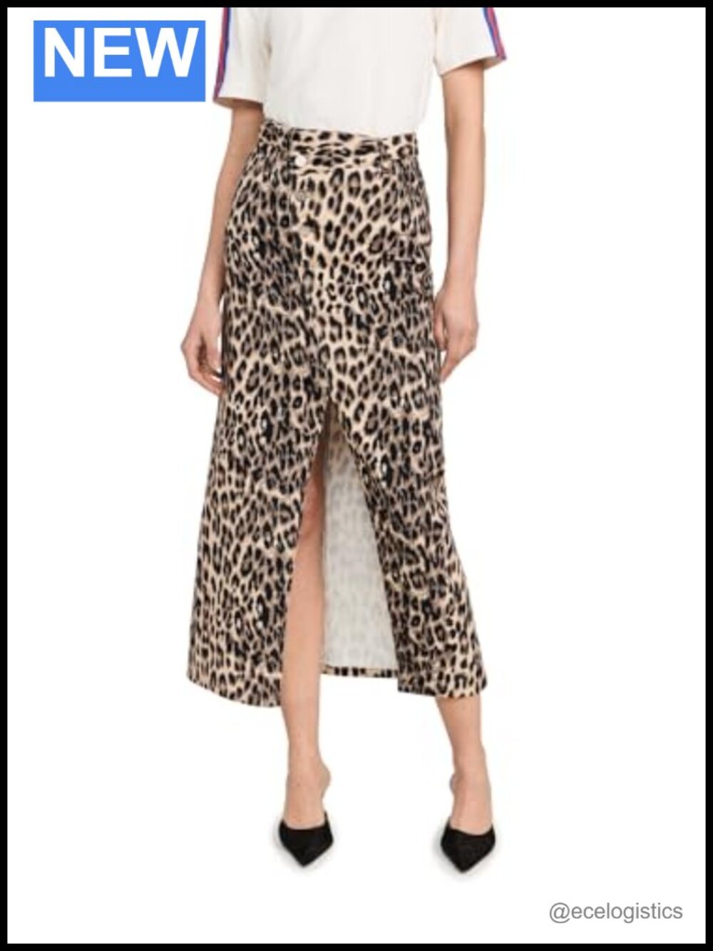 Women's Heavyweight Stretch Denim Midi Skirt with Slit